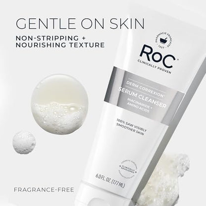 RoC Retinol Correxion Deep Wrinkle Serum Facial Cleanser with Niacinamide for Anti-Aging & Fine Lines, Makeup Remover, Ophthalmologist Tested Skin Care, 6 oz