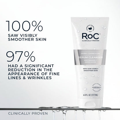 RoC Retinol Correxion Deep Wrinkle Serum Facial Cleanser with Niacinamide for Anti-Aging & Fine Lines, Makeup Remover, Ophthalmologist Tested Skin Care, 6 oz