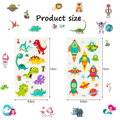 Habett 60 Sheets Temporary Tattoos for Kids – Mixed Styles Space Dinosaur Animals Sticker Set for Boys Girls Birthday Party Supplies