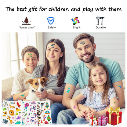 Habett 60 Sheets Temporary Tattoos for Kids – Mixed Styles Space Dinosaur Animals Sticker Set for Boys Girls Birthday Party Supplies