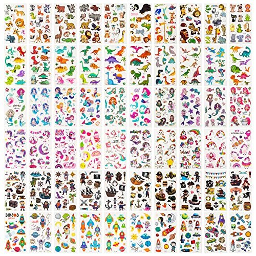 Habett 60 Sheets Temporary Tattoos for Kids – Mixed Styles Space Dinosaur Animals Sticker Set for Boys Girls Birthday Party Supplies - görsel 2