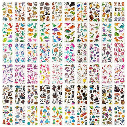 Habett 60 Sheets Temporary Tattoos for Kids – Mixed Styles Space Dinosaur Animals Sticker Set for Boys Girls Birthday Party Supplies