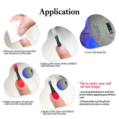 FZANEST Peel Off Base Coat for Gel Nail Polish - 15ml UV LED Light Peelable Base Nail Polish, Non-Toxic, Vegan, Cruelty-Free