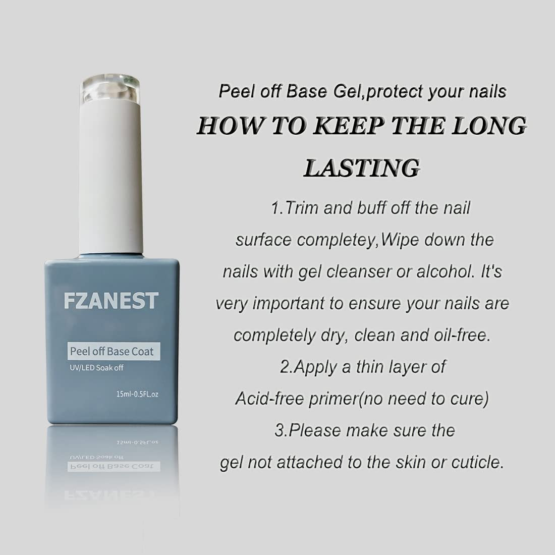 FZANEST Peel Off Base Coat for Gel Nail Polish - 15ml UV LED Light Peelable Base Nail Polish, Non-Toxic, Vegan, Cruelty-Free - görsel 8