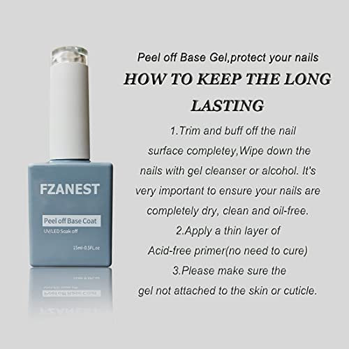 FZANEST Peel Off Base Coat for Gel Nail Polish - 15ml UV LED Light Peelable Base Nail Polish, Non-Toxic, Vegan, Cruelty-Free - görsel 9