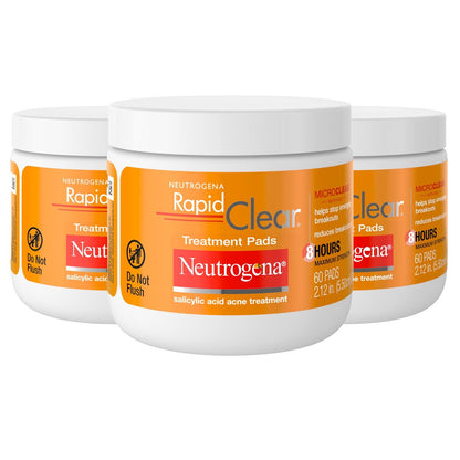 Neutrogena Rapid Clear Maximum Strength Acne Face Pads with 2% Salicylic Acid, Oil-Free, 60 Count (Pack of 3) Avelisse