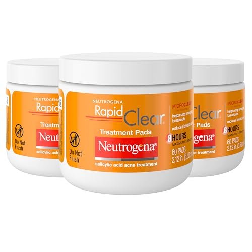 Neutrogena Rapid Clear Maximum Strength Acne Face Pads with 2% Salicylic Acid, Oil-Free, 60 Count (Pack of 3) Avelisse