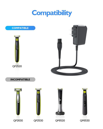 4.3V Power Cord Compatible with Philips Norelco OneBlade QP2520 & Multigroom Series MG3740 Trimmer Charger - Check Connector Before Purchase