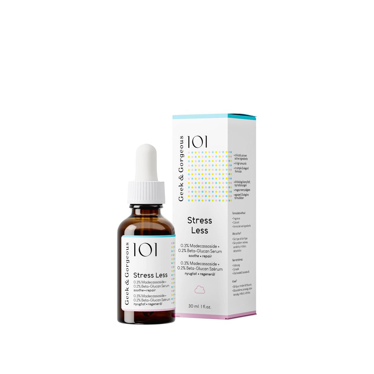 Geek & Gorgeous Stress Less Lightweight Gel Serum with Beta-Glucan & Madecassoside – Soothing Care for Sensitive Skin, 1 oz Avelisse