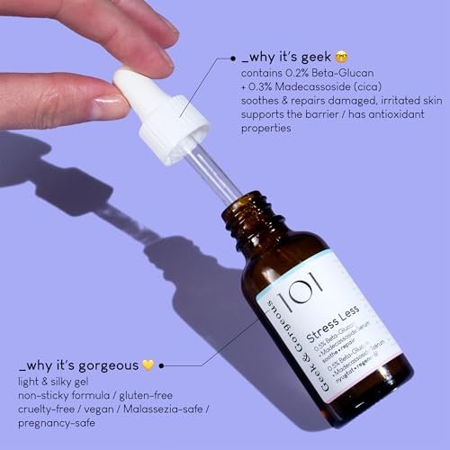 Geek & Gorgeous Stress Less Lightweight Gel Serum with Beta-Glucan & Madecassoside – Soothing Care for Sensitive Skin, 1 oz Avelisse