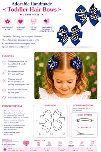 Blue Line Flag Police Officer Toddler Hair Bow Set – Thin Blue Line Grosgrain Ribbon Barrettes for Little Girls - görsel 4