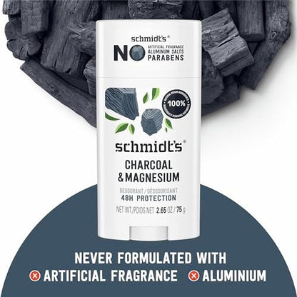 Schmidt's Aluminum-Free Vegan Deodorant Charcoal & Magnesium, 48-Hour Odor Protection, 2 Count, 2.65 oz Each, Natural Ingredients, Cruelty-Free Avelisse