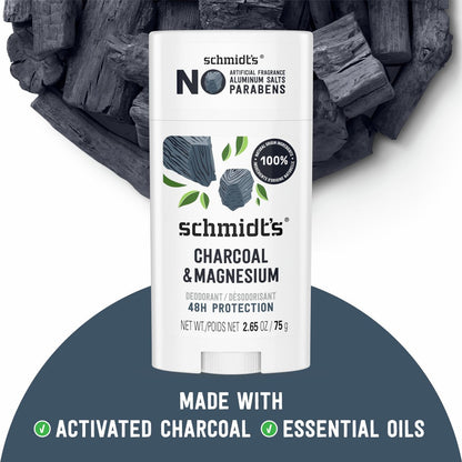 Schmidt's Aluminum-Free Vegan Deodorant Charcoal & Magnesium, 48-Hour Odor Protection, 2 Count, 2.65 oz Each, Natural Ingredients, Cruelty-Free Avelisse