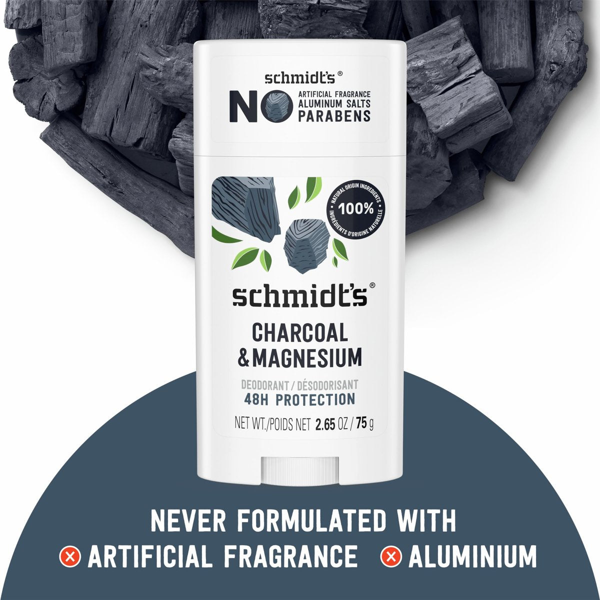 Schmidt's Aluminum-Free Vegan Deodorant Charcoal & Magnesium, 48-Hour Odor Protection, 2 Count, 2.65 oz Each, Natural Ingredients, Cruelty-Free Avelisse