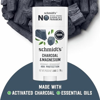 Schmidt's Aluminum-Free Vegan Deodorant Charcoal & Magnesium, 48-Hour Odor Protection, 2 Count, 2.65 oz Each, Natural Ingredients, Cruelty-Free Avelisse
