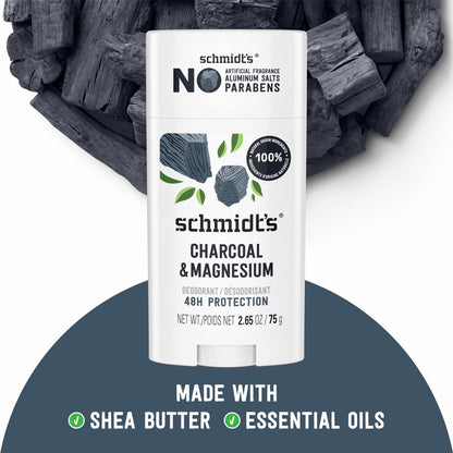 Schmidt's Aluminum-Free Vegan Deodorant Charcoal & Magnesium, 48-Hour Odor Protection, 2 Count, 2.65 oz Each, Natural Ingredients, Cruelty-Free Avelisse