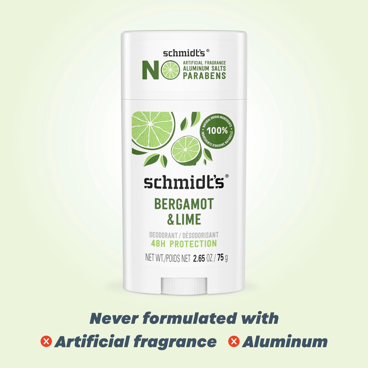 Schmidt's Aluminum-Free Vegan Deodorant Bergamot & Lime, 4-Pack, Natural 24-Hour Odor Protection for Women and Men, 2.65 oz Each Avelisse