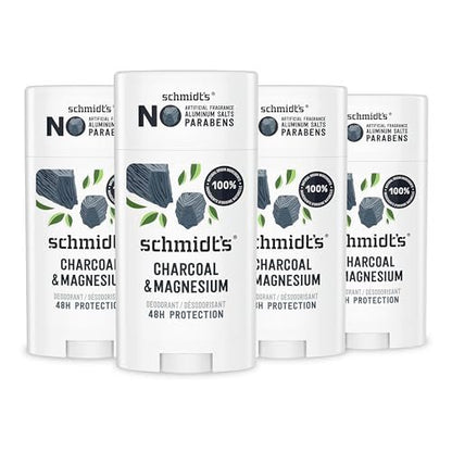Schmidt's Aluminum-Free Vegan Deodorant Charcoal & Magnesium, 4-Pack, 2.65 oz Each, Natural Odor Protection for Women and Men Avelisse