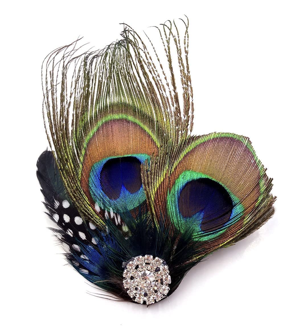 Aliotech Beautiful Butterfly Peacock Feather Hair Clip Pins with Rhinestones - Multicolor Feather Hair Clip Pin for Bridal Wedding Dance Party - görsel 1