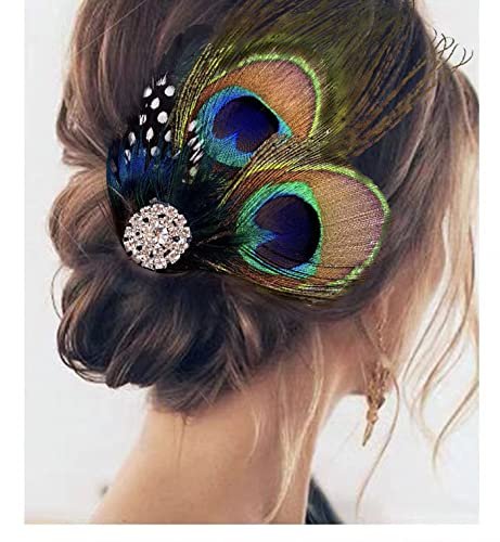 Aliotech Beautiful Butterfly Peacock Feather Hair Clip Pins with Rhinestones - Multicolor Feather Hair Clip Pin for Bridal Wedding Dance Party - görsel 7