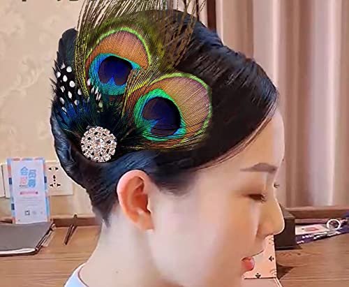 Aliotech Beautiful Butterfly Peacock Feather Hair Clip Pins with Rhinestones - Multicolor Feather Hair Clip Pin for Bridal Wedding Dance Party - görsel 9