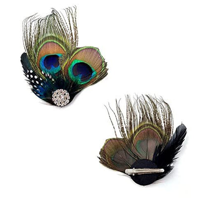 Aliotech Beautiful Butterfly Peacock Feather Hair Clip Pins with Rhinestones - Multicolor Feather Hair Clip Pin for Bridal Wedding Dance Party
