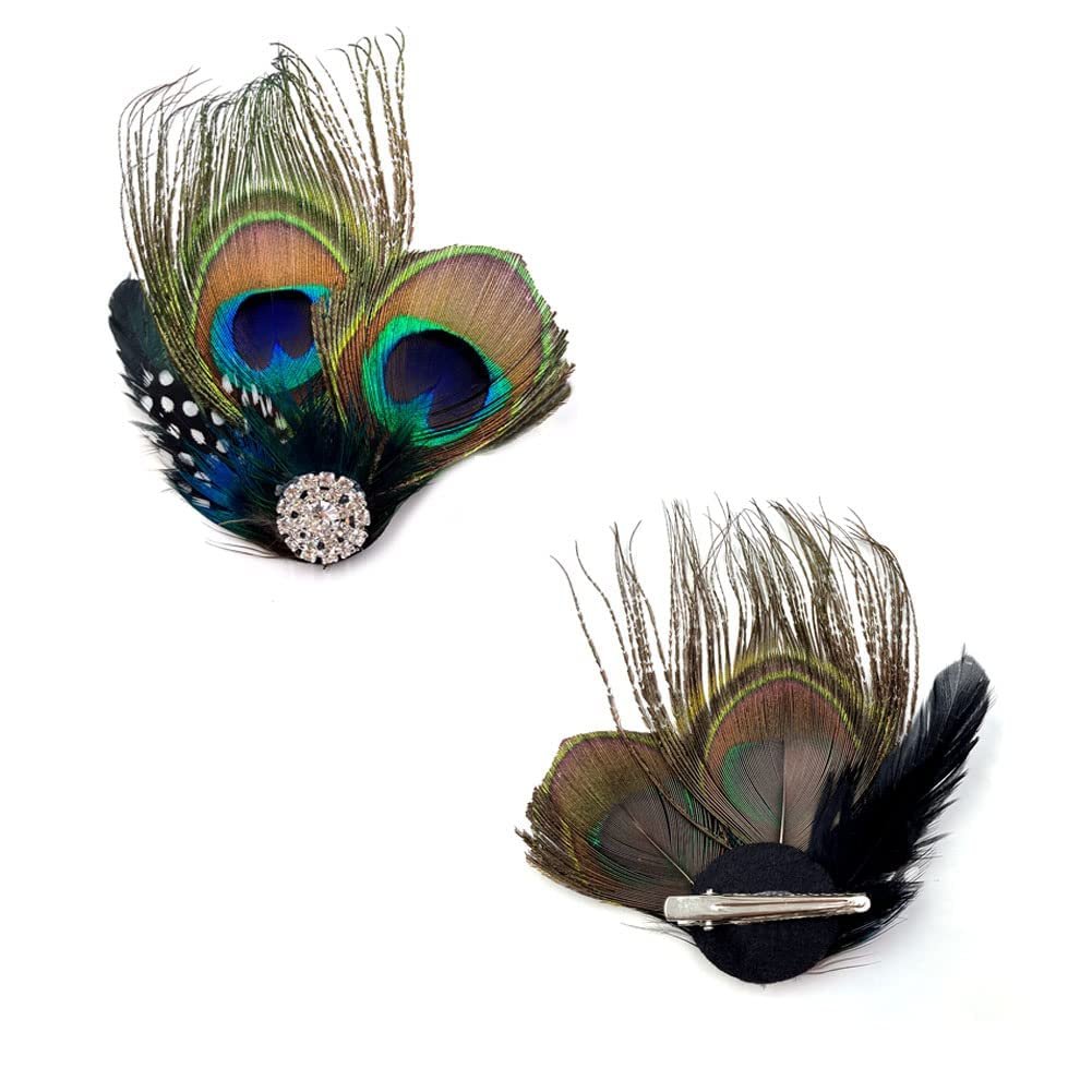 Aliotech Beautiful Butterfly Peacock Feather Hair Clip Pins with Rhinestones - Multicolor Feather Hair Clip Pin for Bridal Wedding Dance Party - görsel 5