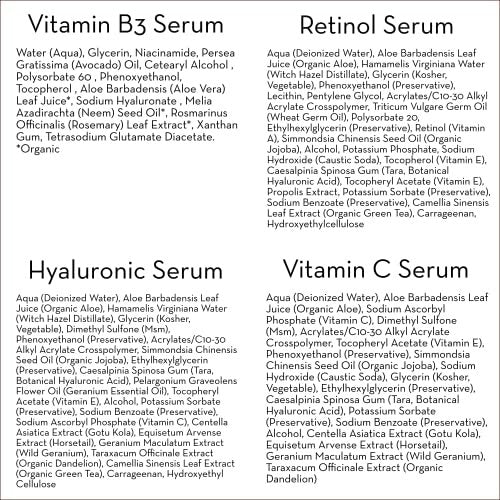 Pure Body Naturals Facial Serum Gift Set - Hyaluronic Acid, Retinol, Vitamin C & Niacinamide Serums for Women Avelisse