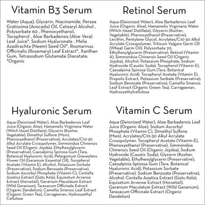 Pure Body Naturals Facial Serum Gift Set - Hyaluronic Acid, Retinol, Vitamin C & Niacinamide Serums for Women Avelisse