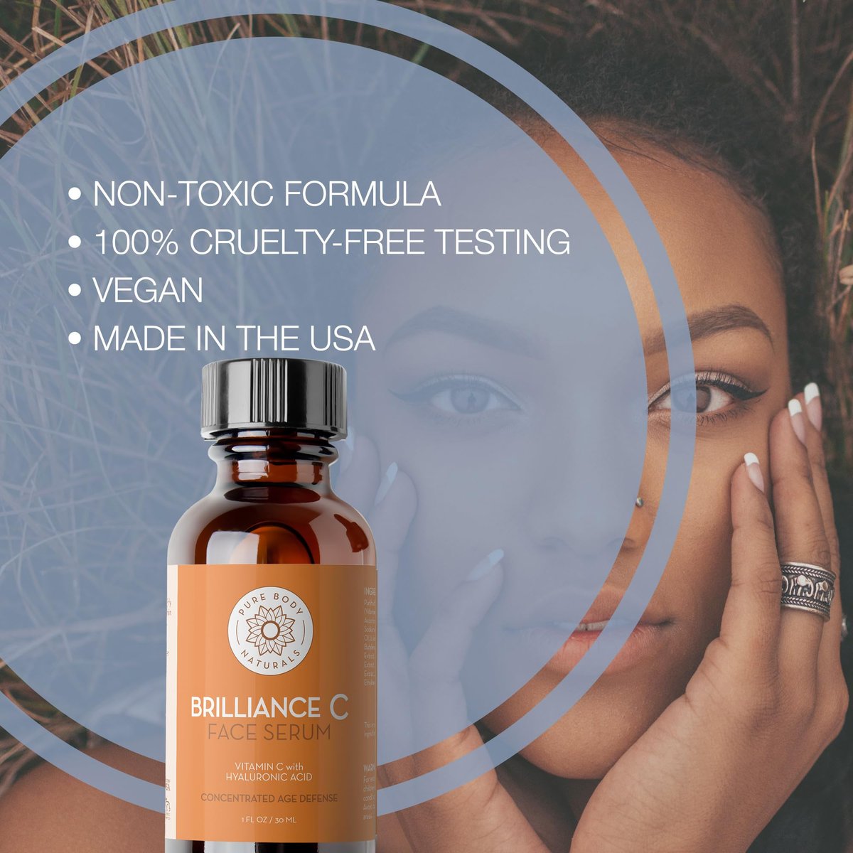 Pure Body Naturals Facial Serum Gift Set - Hyaluronic Acid, Retinol, Vitamin C & Niacinamide Serums for Women Avelisse