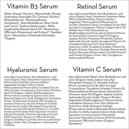 Pure Body Naturals Facial Serum Gift Set - Hyaluronic Acid, Retinol, Vitamin C & Niacinamide Serums for Women Avelisse