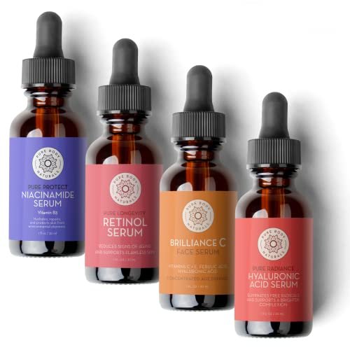 Pure Body Naturals Facial Serum Gift Set - Hyaluronic Acid, Retinol, Vitamin C & Niacinamide Serums for Women Avelisse
