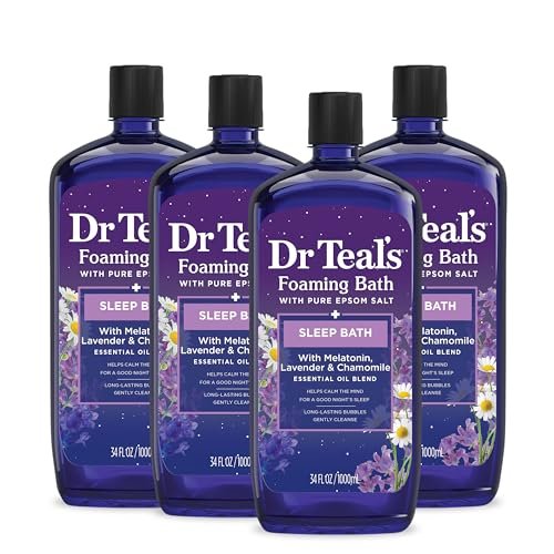 Dr Teal's Foaming Bath with Pure Epsom Salt, Melatonin Sleep Soak with Essential Oil Blend, 34 fl oz (Pack of 4) Avelisse