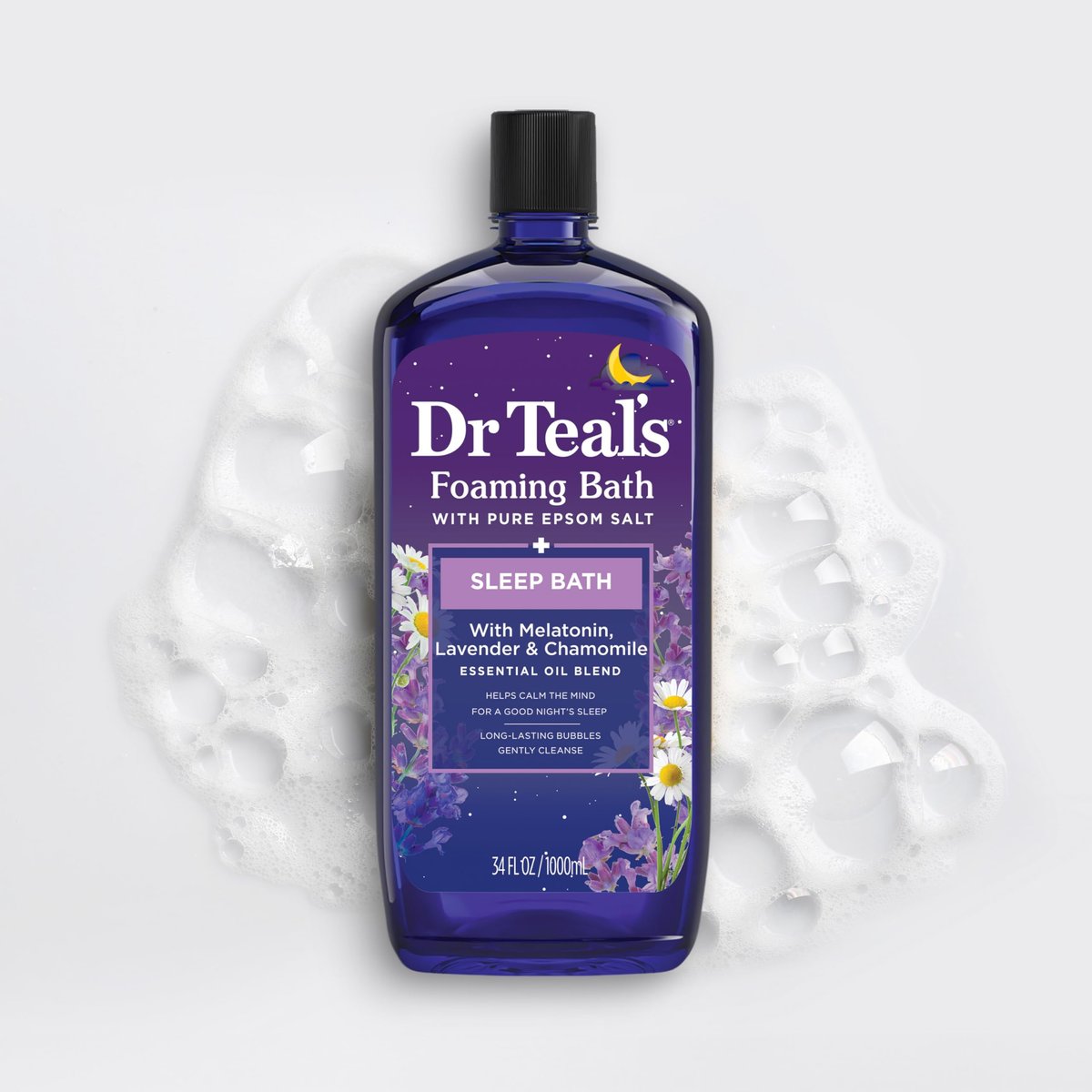 Dr Teal's Foaming Bath with Pure Epsom Salt, Melatonin Sleep Soak with Essential Oil Blend, 34 fl oz (Pack of 4) Avelisse
