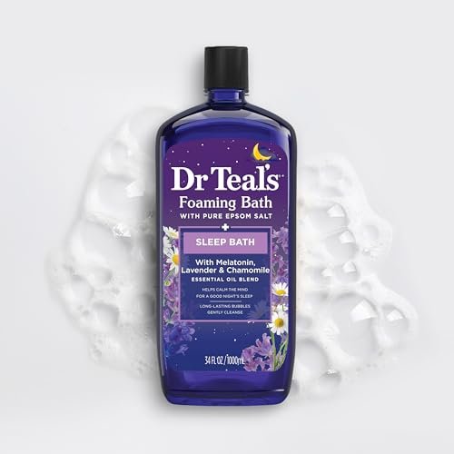 Dr Teal's Foaming Bath with Pure Epsom Salt, Melatonin Sleep Soak with Essential Oil Blend, 34 fl oz (Pack of 4) Avelisse