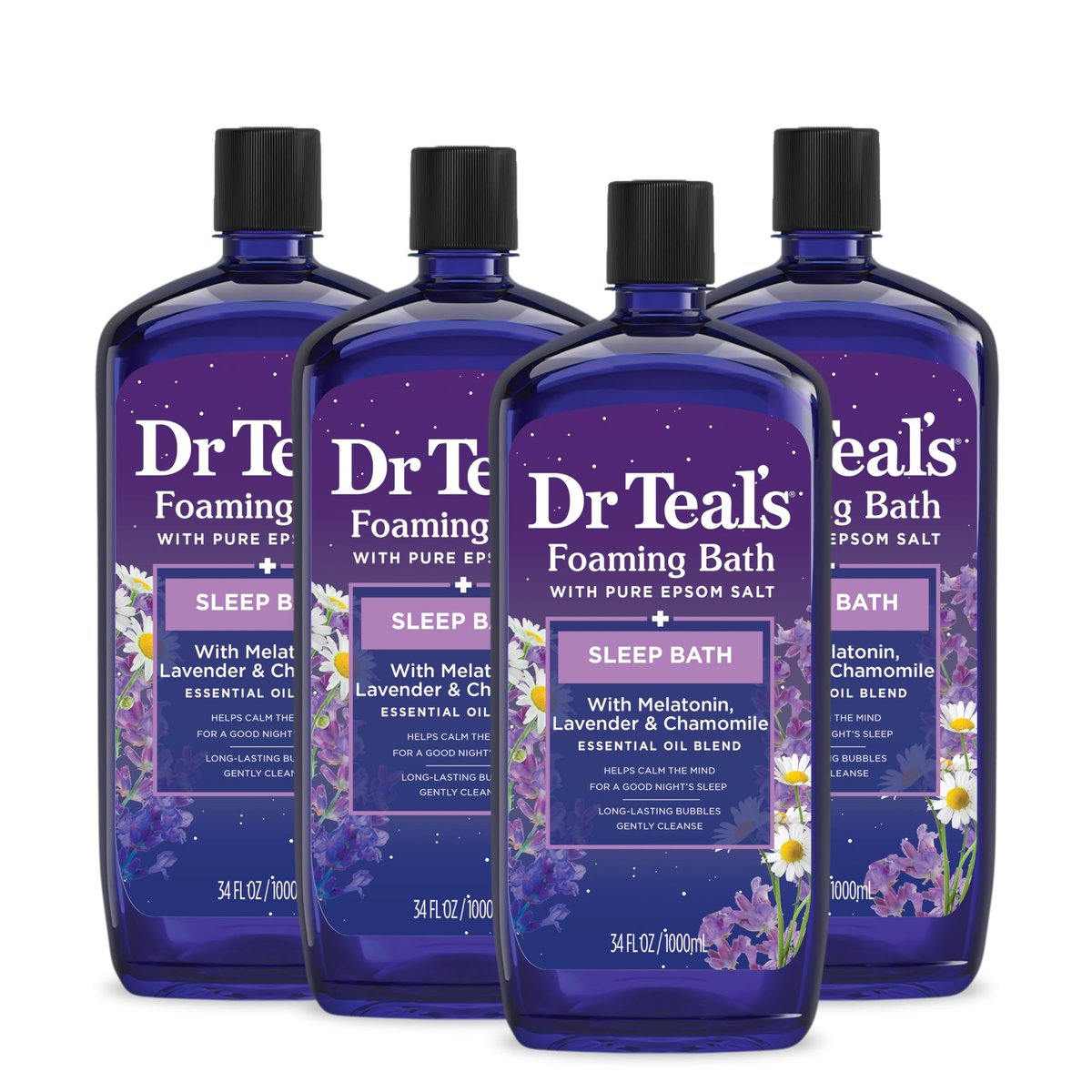 Dr Teal's Foaming Bath with Pure Epsom Salt, Melatonin Sleep Soak with Essential Oil Blend, 34 fl oz (Pack of 4) Avelisse