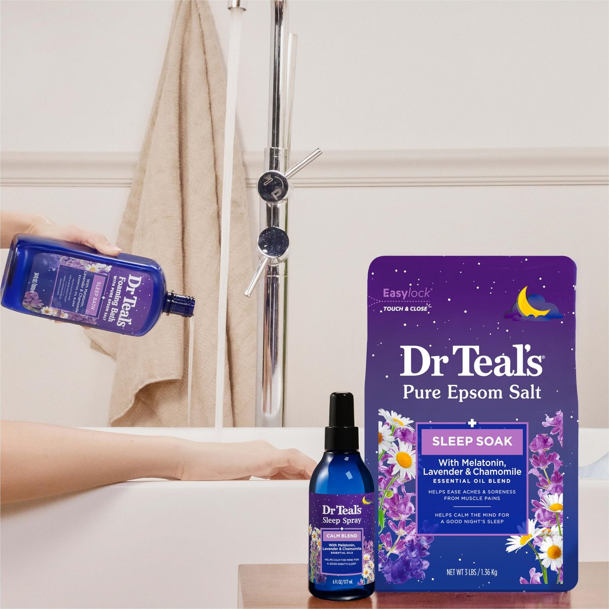 Dr Teal's Foaming Bath with Pure Epsom Salt, Melatonin Sleep Soak with Essential Oil Blend, 34 fl oz (Pack of 4) Avelisse