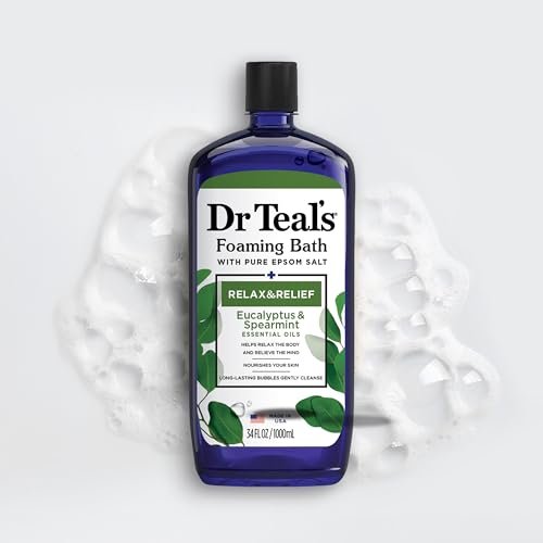 Dr Teal's Foaming Bath with Pure Epsom Salt, Relax & Relief with Eucalyptus & Spearmint, 34 fl oz (Pack of 4) Avelisse
