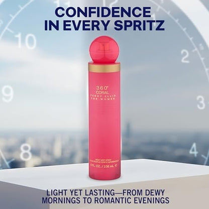 Perry Ellis 360° Coral Body Mist for Women – Floral & Fruity Fragrance, Long-Lasting EDT, 8 fl oz Avelisse