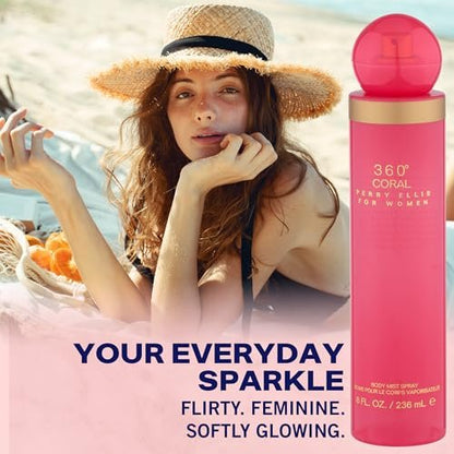 Perry Ellis 360° Coral Body Mist for Women – Floral & Fruity Fragrance, Long-Lasting EDT, 8 fl oz Avelisse
