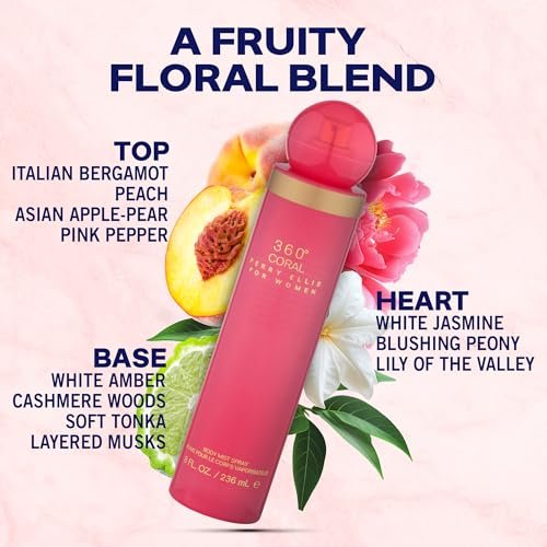 Perry Ellis 360° Coral Body Mist for Women – Floral & Fruity Fragrance, Long-Lasting EDT, 8 fl oz Avelisse