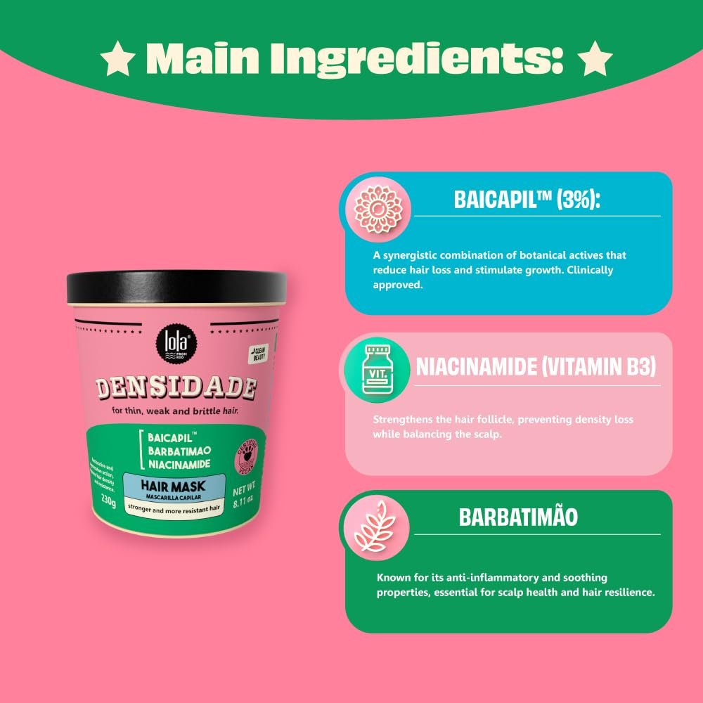 Lola From Rio Densidade Hair Mask for Fine, Weak, Brittle Hair & Hair Loss – Stimulate Growth, Improve Density & Volume (8.11 Fl Oz) Avelisse