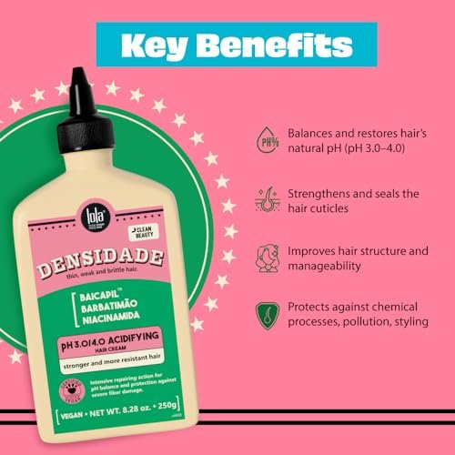 Lola From Rio Densidade Acidifying Hair Mask with pH 3.0/4.0, 8.45 oz - Improves Resistance, Prevents Breakage and Hair Fall, Balances pH Avelisse