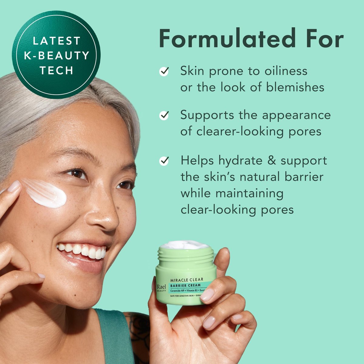 Rael Miracle Clear Barrier Cream – Lightweight Face Moisturizer with Succinic Acid and Vitamin B5 for Hydration and Clear Skin, Korean Skin Care, 1.8 oz - görsel 5