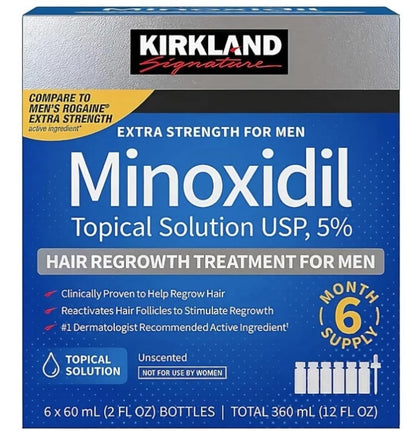Kirkland Signature Minoxidil Topical Solution USP 5% Extra Strength Hair Regrowth Treatment for Men, 6 Months Supply (2 Pack, 12 Fl Oz Total) Avelisse