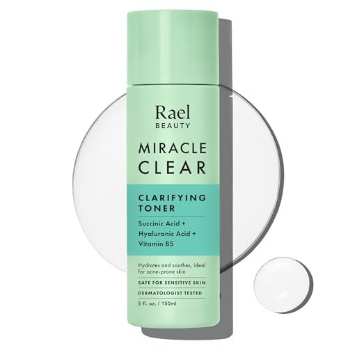 Rael Miracle Clear Daily Toner with Succinic Acid & Vitamin B5 – Hydrating Korean Skin Care for Acne-Prone Skin (5.1 oz) Avelisse