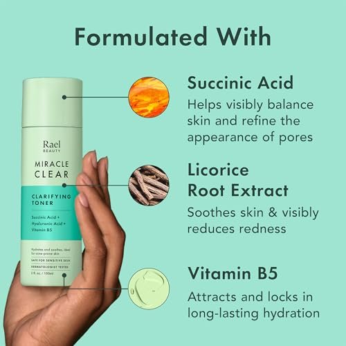 Rael Miracle Clear Daily Toner with Succinic Acid & Vitamin B5 – Hydrating Korean Skin Care for Acne-Prone Skin (5.1 oz) Avelisse
