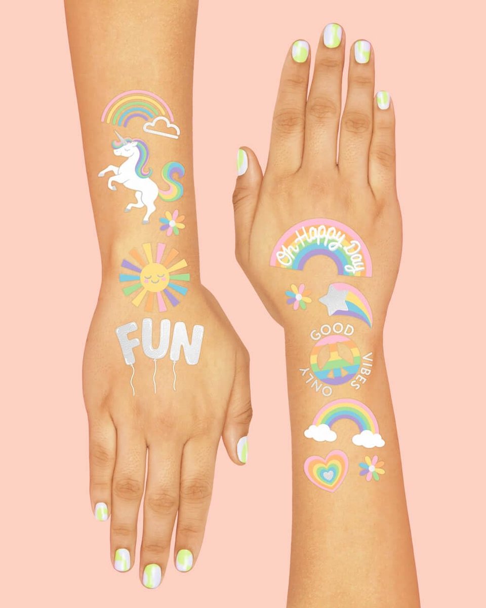 xo, Fetti Rainbow Temporary Tattoos - 46 Glitter Styles for Unicorn Birthday Parties, Baby Showers & Magical Events - görsel 7