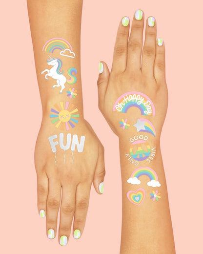 xo, Fetti Rainbow Temporary Tattoos - 46 Glitter Styles for Unicorn Birthday Parties, Baby Showers & Magical Events