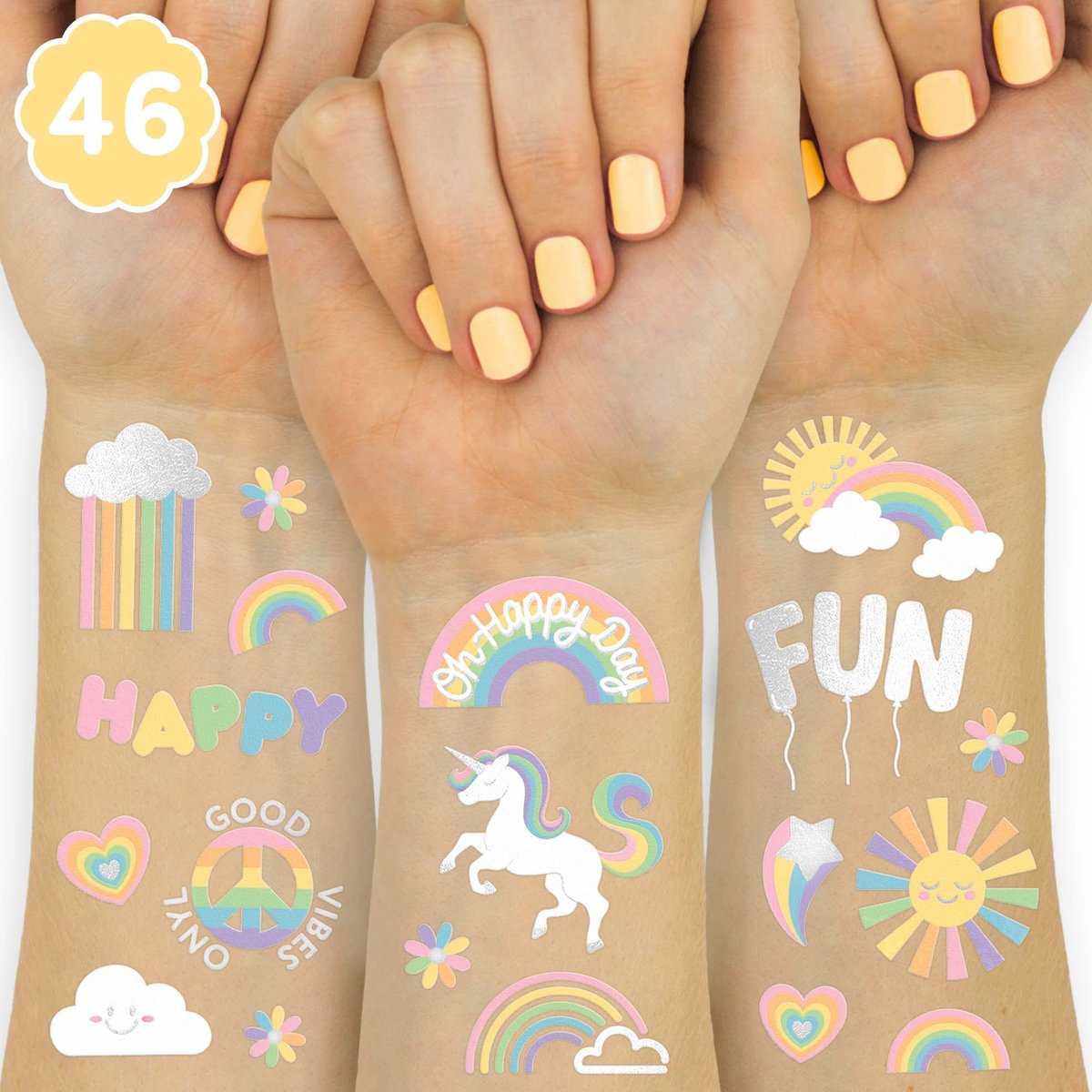 xo, Fetti Rainbow Temporary Tattoos - 46 Glitter Styles for Unicorn Birthday Parties, Baby Showers & Magical Events - görsel 1